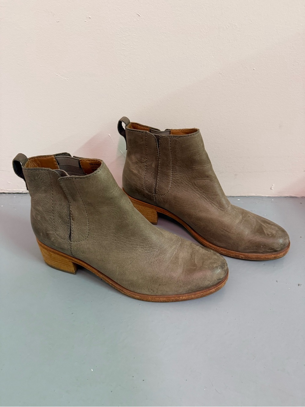 Kork-Ease Women's Olive Taupe Leather Ankle Booties